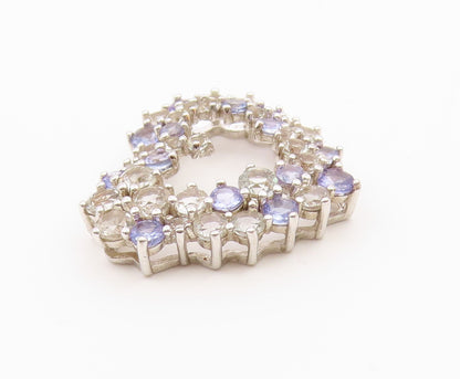 925 Sterling Silver  Vintage Topaz & Tanzanite Love Heart Pendant  PT16758