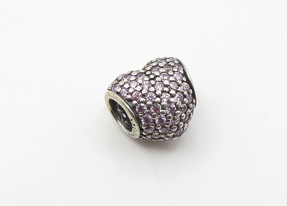 PANDORA 925 Sterling Silver  Vintage Pink Topaz Heart Slide Pendant  PT17283