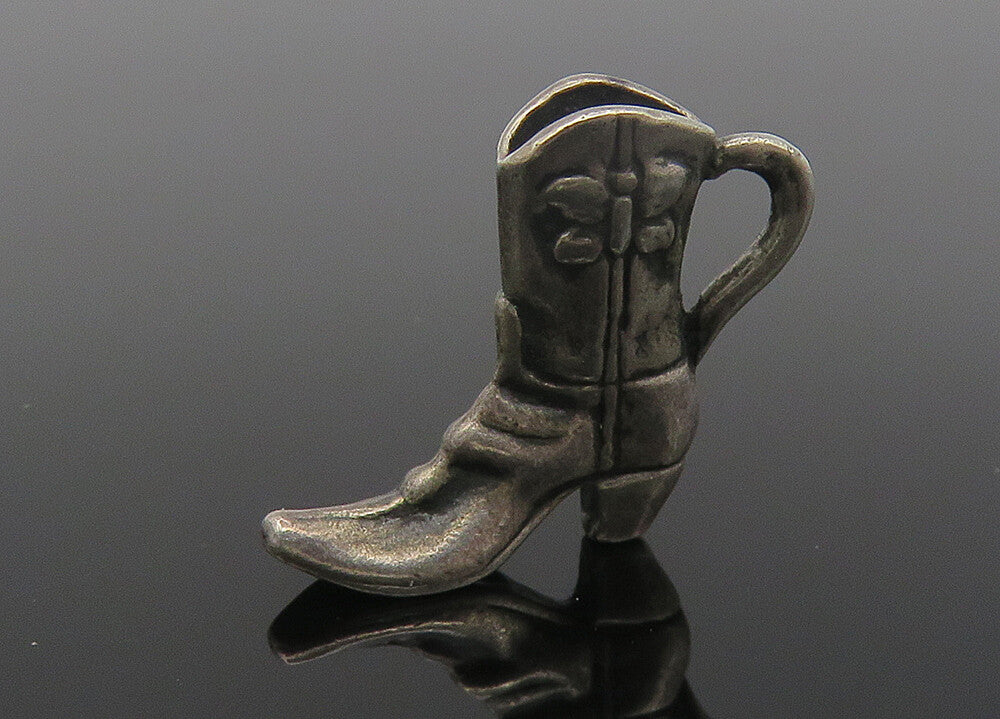 925 Sterling Silver  Vintage Petite Dark Tone Cowboy Boot Motif Pendant PT9048