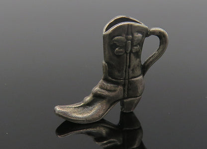 925 Sterling Silver  Vintage Petite Dark Tone Cowboy Boot Motif Pendant PT9048