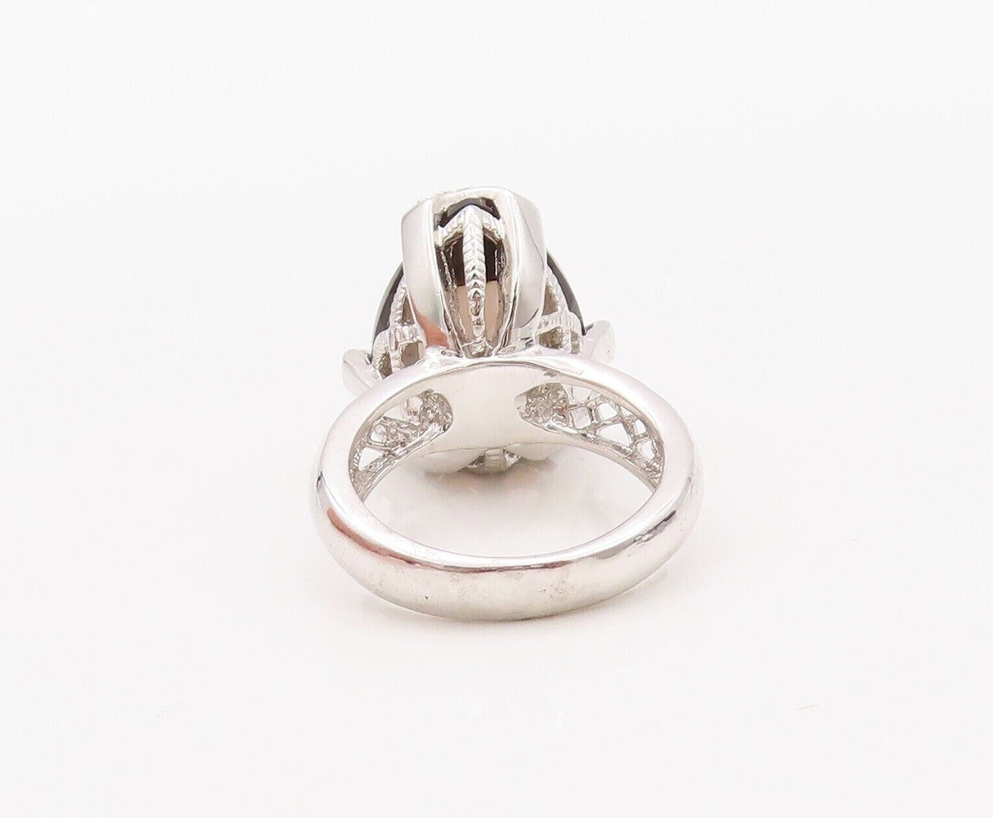 925 Sterling Silver Vintage Ring Cabochon Drop Shape Smoky Quartz  Sz 6  RG30278