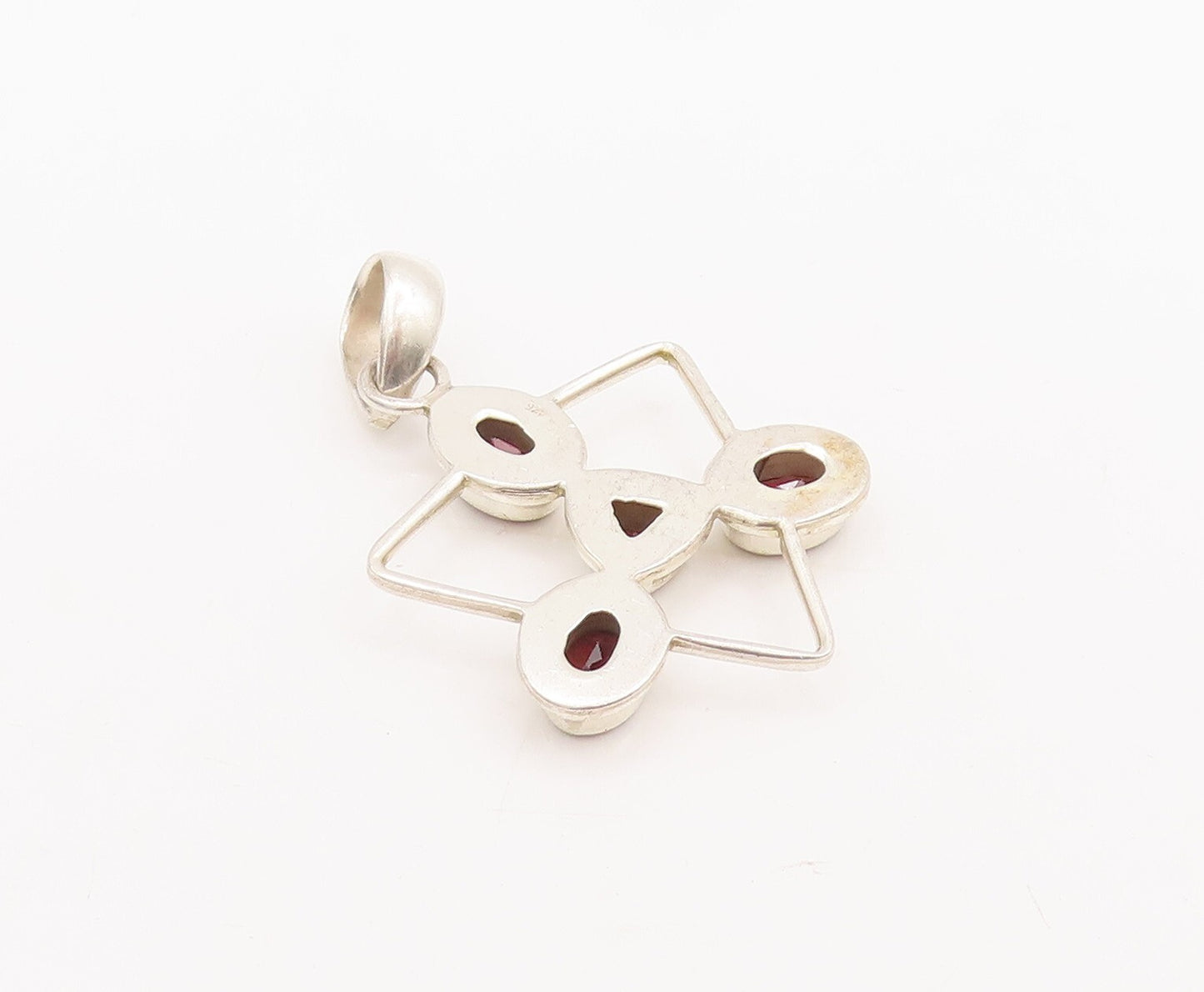 925 Sterling Silver Vintage Pendant Oval & Triangle Cut Garnet Triangle  PT23410