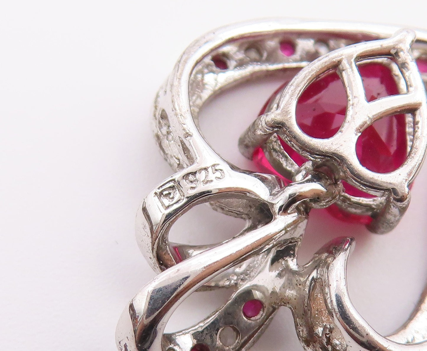 925 Sterling Silver  Vintage Pink & White Topaz Love Heart Pendant  PT16545