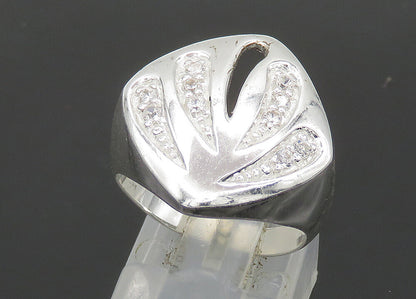 925 Sterling Silver  Vintage Topaz Cutout Detail Shiny Band Ring Sz 7  RG21293