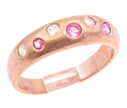 925 Sterling Silver Vintage Ring Gold Plated Pink & White CZ Dome Sz 7.5 RG35788