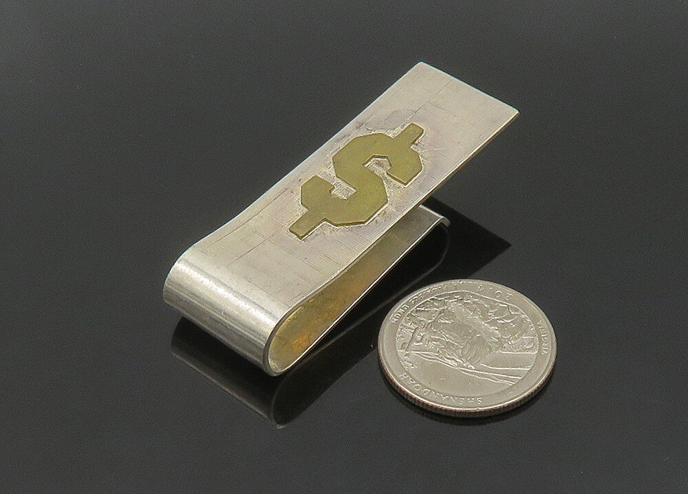 MEXICO 925 Sterling Silver  Vintage Two Tone Dollar Sign Money Clip  TR2967