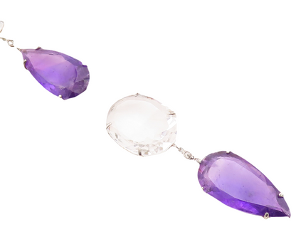925 Sterling Silver Vintage Bracelet Drop Cut Amethyst Oval Topaz  BT10877