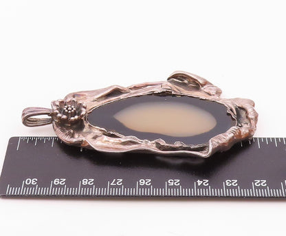 DESIGNER 925 Silver  Vintage Agate Slice Shiny Sculpted Pendant  PT15875