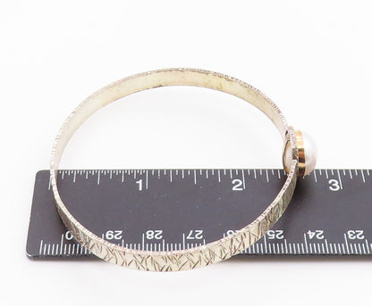 925 Sterling Silver & 14K GOLD  Vintage Pearl Dome Bangle Bracelet  BT8083