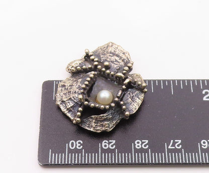 ANSON 925 Sterling Silver   Vintage Cultured Pearl Oxidized Pendant  PT18290