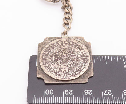 925 Sterling Silver Vintage Key Chain MEXICO Solid Carved Round Calendar  TR3705