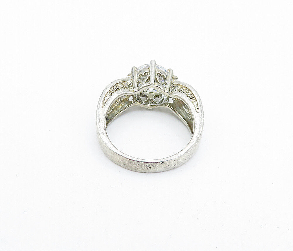 MEDA 925 Silver  Vintage Cubic Zirconia Solitaire Accent Ring Sz 6  RG3929