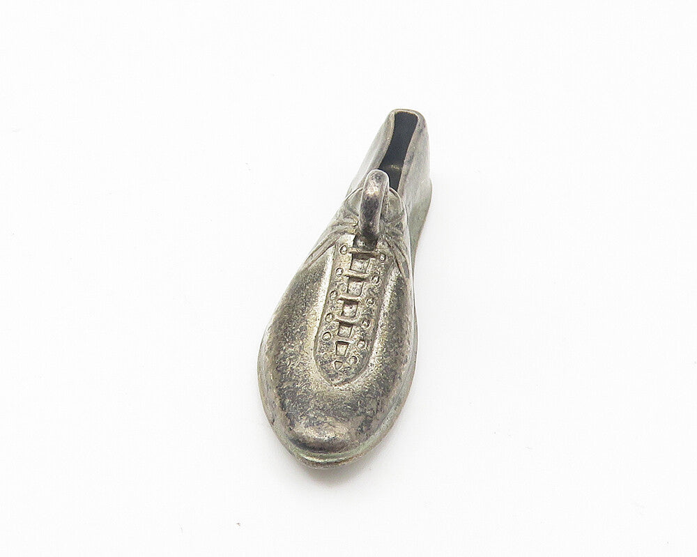 925 Sterling Silver  Vintage Dark Tone Bowling Shoe Motif Pendant  PT8526