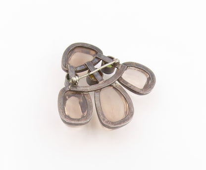 925 Sterling Silver Vintage Brooch Pin Classic Smoky Quartz & Peridot  BP12528