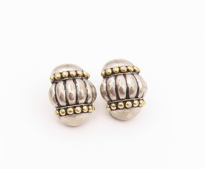 925 Sterling Silver Vintage Earrings Modernist Fluted Dome Clip On  EG14526