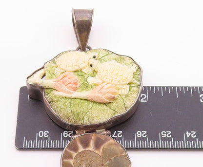925 Sterling Silver  Vintage Ammonite Snail Shell Turtles Pendant  PT16417