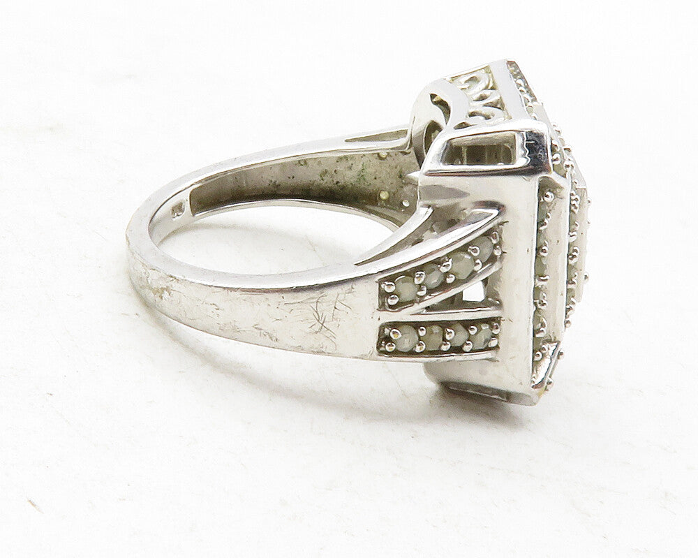 925 Sterling Silver  Genuine Diamonds Square Shiny Cocktail Ring Sz 6  RG12501