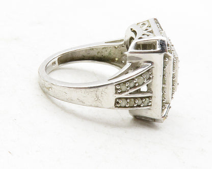 925 Sterling Silver  Genuine Diamonds Square Shiny Cocktail Ring Sz 6  RG12501