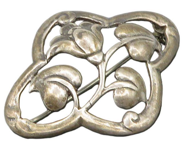 925 Sterling Silver  Vintage Antique Floral Vine Motif Brooch Pin  BP9284