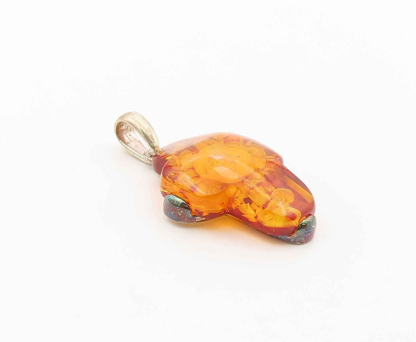 925 Sterling Silver Vintage Pendant POLAND Amber Carved Rose Holy Cross  PT26342