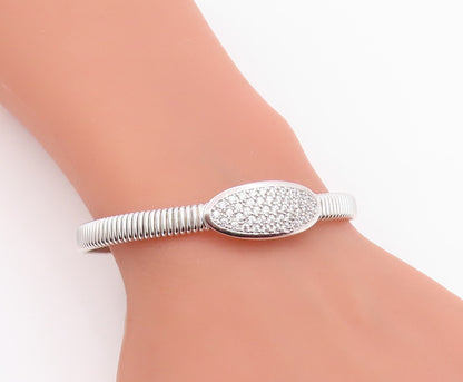 925 Sterling Silver Vintage Bracelet Elegant CZ Cluster Ribbed Cuff  BT11967