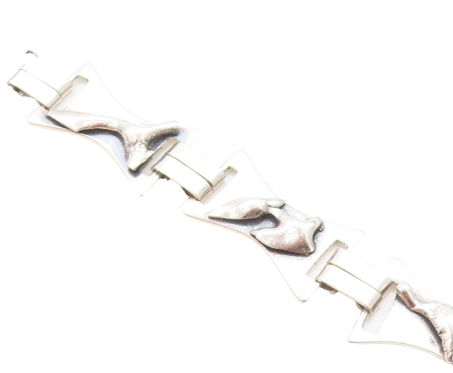 925 Sterling Silver  Vintage Abstract Sculpted Detail Chain Bracelet  BT2305