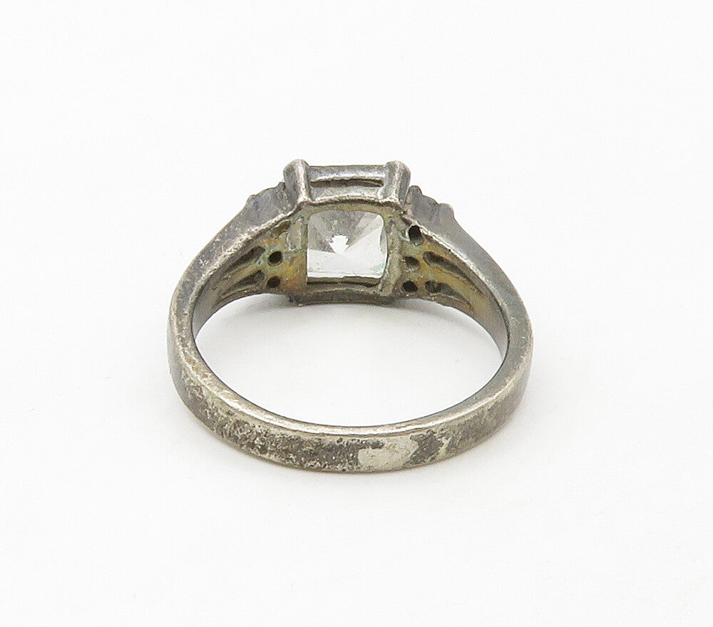 925 Sterling Silver  Vintage Cubic Zirconia Dark Tone Band Ring Sz 7  RG16629