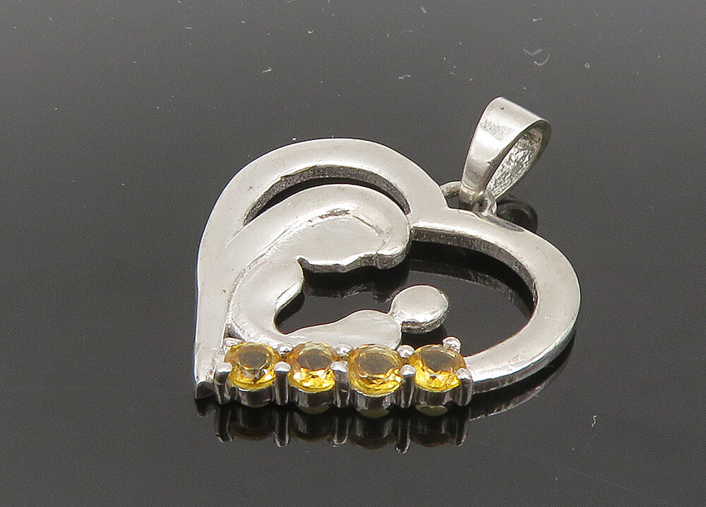 925 Sterling Silver  Vintage Citrine Shiny Mom & Baby Love Pendant  PT16047