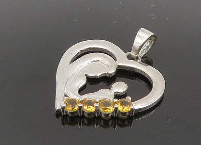 925 Sterling Silver  Vintage Citrine Shiny Mom & Baby Love Pendant  PT16047
