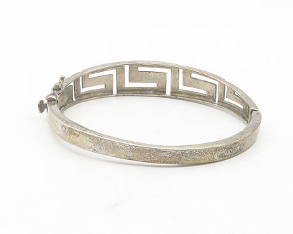 925 Sterling Silver  Vintage Greek Key Cutout Hinge Bangle Bracelet  BT4712