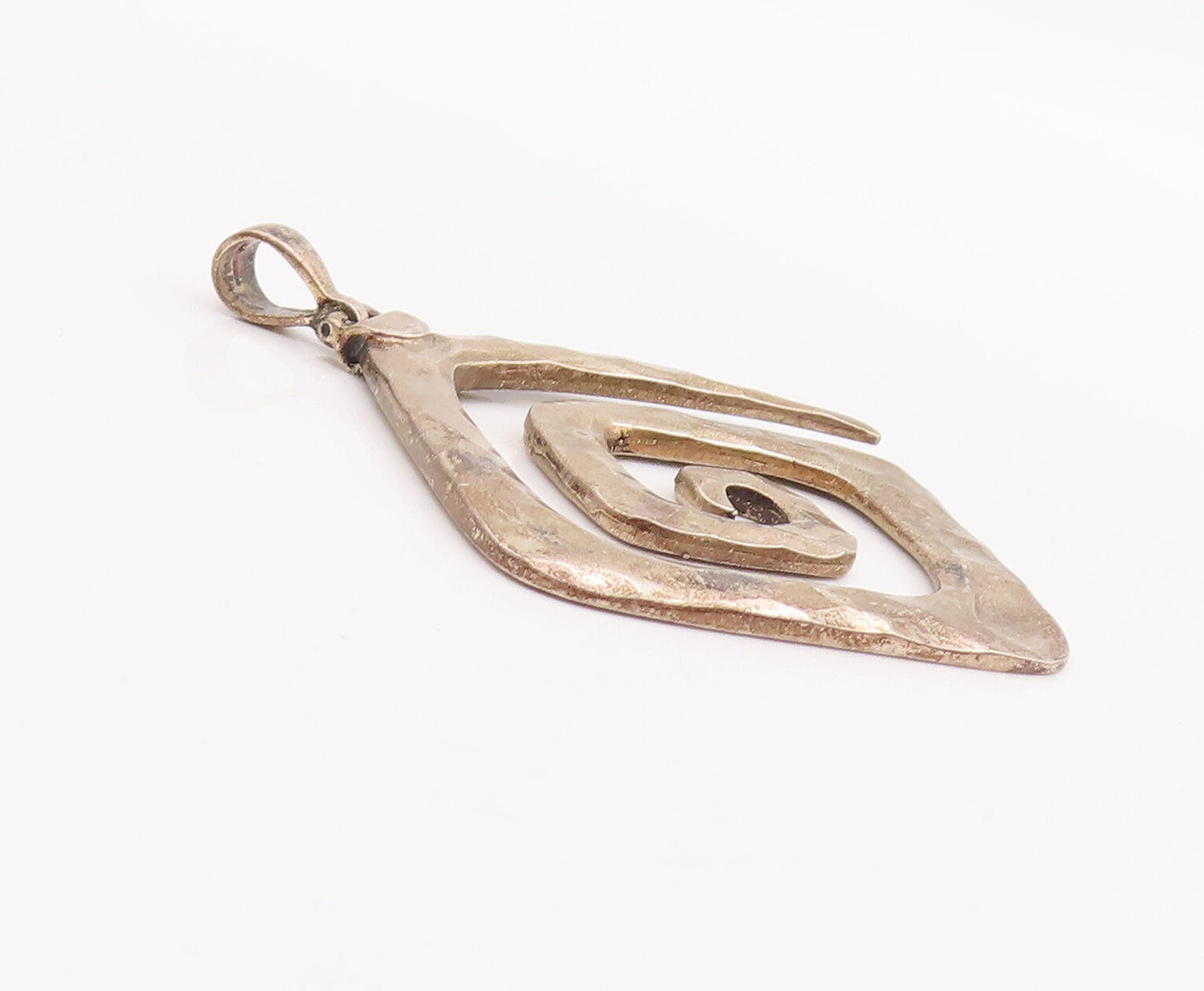 925 Sterling Silver Vintage Pendant Solid Square Cutout Coiled Spiral  PT22883