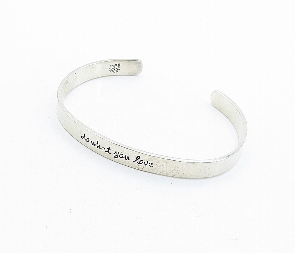 FAR FETCHED 925 Silver  Do What You Love Etched Quote Cuff Bracelet  BT2704