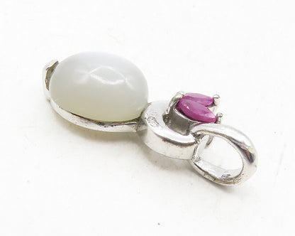 925 Sterling Silver  Cabochon Cut Topaz & Ruby Floral Design Pendant  PT7737