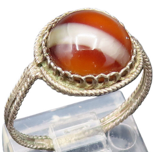 925 Sterling Silver Vintage Antique Brown Agate Twisted Rope Ring Sz 6 RG25631