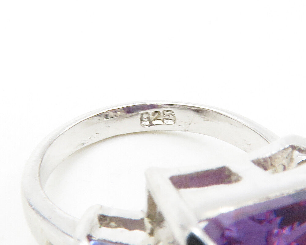 925 Sterling Silver  Purple Cubic Zirconia Shiny Cocktail Ring Sz 6  RG17189