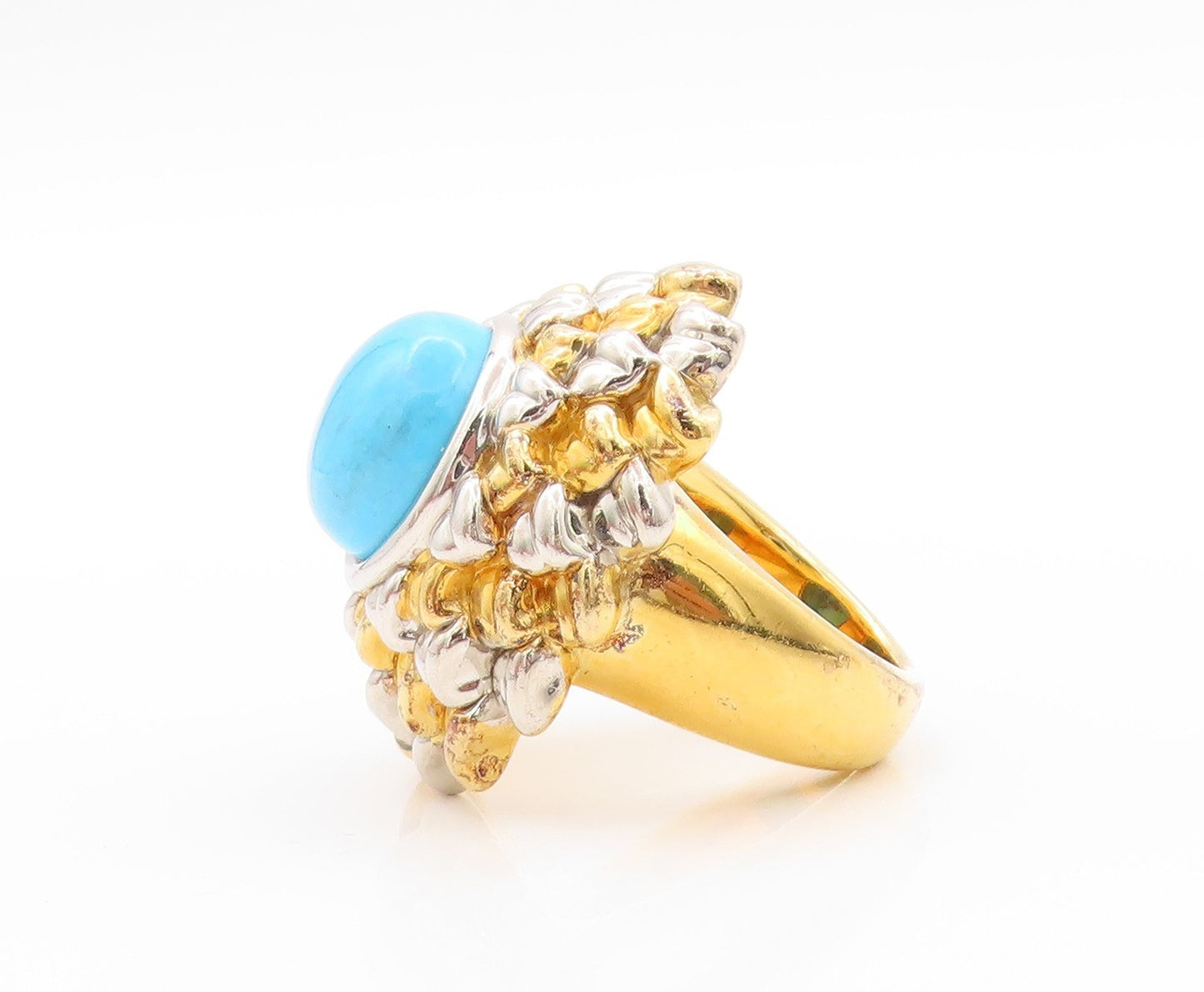 925 Sterling Silver Vintage Ring Gold Plated Larimar Flower  Sz 5  RG32819