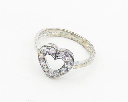 925 Sterling Silver  Vintage Topaz Open Love Heart Band Ring Sz 8  RG18947