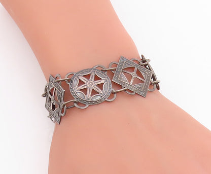 925 Sterling Silver Vintage Bracelet Etched Flower Starburst Motif Link  BT11829
