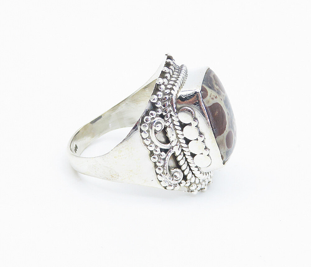 925 Sterling Silver  Cabochon Spotted Jasper Swirl Cocktail Ring Sz 8  RG8465