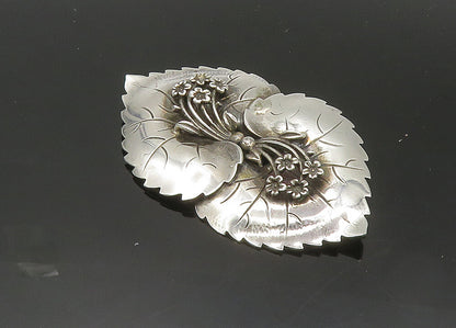 HENRY BACA NAVAJO 925 Silver  Vintage Shiny Floral Leaves Brooch Pin  BP8085
