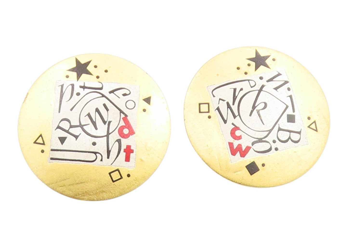 22k Gold & 925 Sterling Silver Vintage Earrings PFUELB Geometric Studs  EG14317