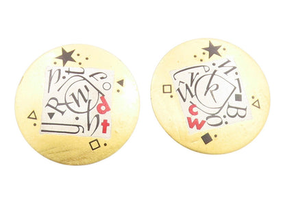 22k Gold & 925 Sterling Silver Vintage Earrings PFUELB Geometric Studs  EG14317
