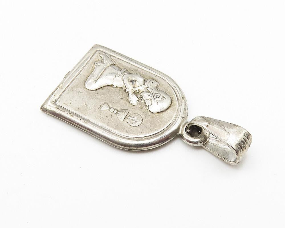 925 Sterling Silver  Vintage Praying Little Girl Drop Pendant  PT8127