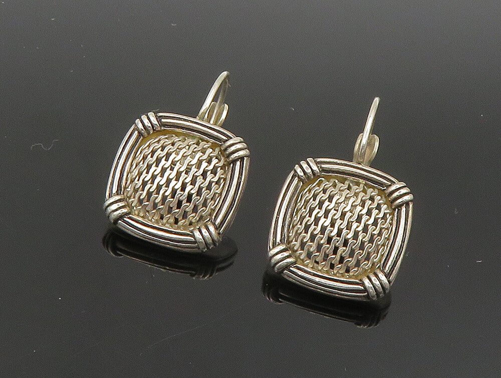 ESPO 925 Sterling Silver Vintage Square Shaped Wire Mesh Drop Earrings EG11607