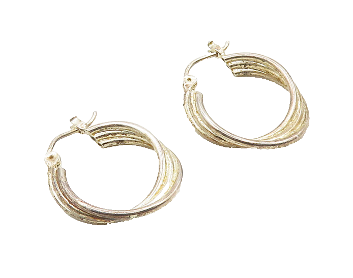 925 Sterling Silver  Vintage Shiny Fluted Round Hoop Earrings  EG9549