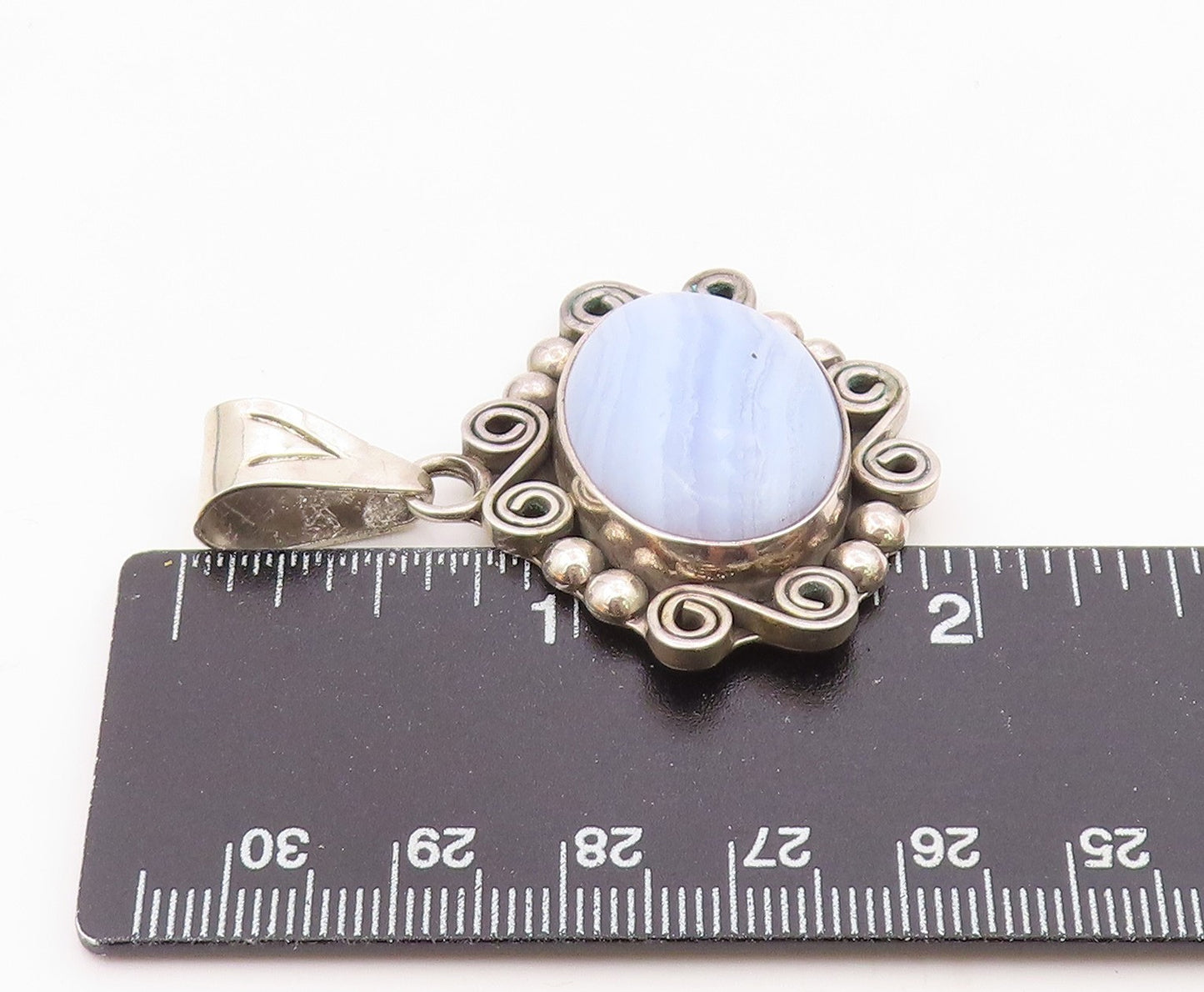 MEXICO 925 Sterling Silver  Vintage Cabochon Blue Agate Swirl Pendant  PT13016