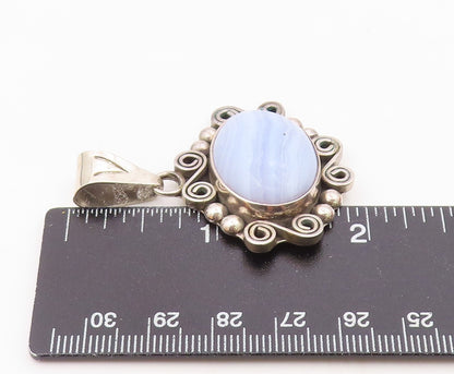 MEXICO 925 Sterling Silver  Vintage Cabochon Blue Agate Swirl Pendant  PT13016