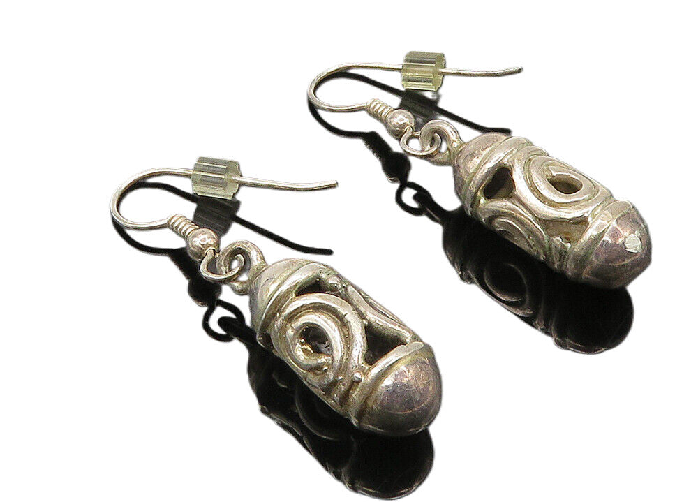 925 Sterling Silver  Vintage Spiral Cutout Tube Dangle Earrings  EG5403