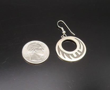 925 Sterling Silver  Vintage Open Circle Carved Design Dangle Earrings EG12166