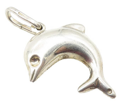 925 Sterling Silver  Vintage Shiny Hollow Leaping Dolphin Drop Pendant  PT8187